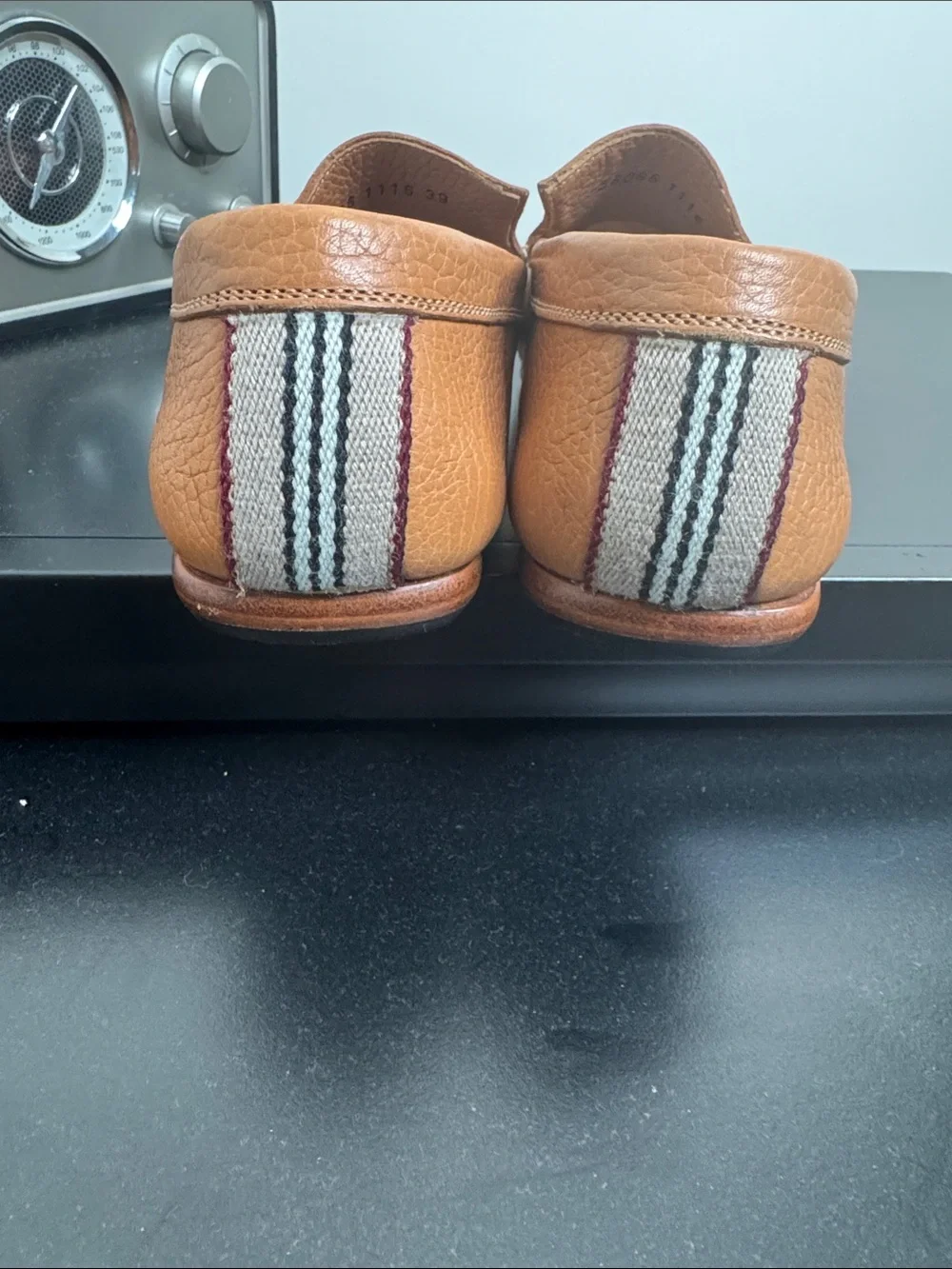Burberry Tan Pebbled Leather Slip-On Loafers